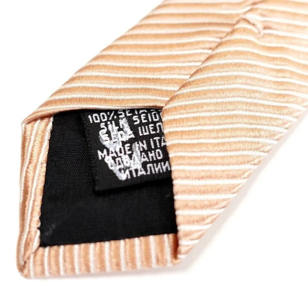 Hugo‎ Boss Beige Orange Striped Woven Silk Tie - Picture 5 of 7